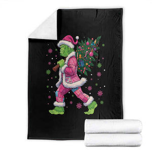 Bigfoot Christmas Tree Throw Blanket Pink Xmas Funny Green Sasquatch TS10 Black Print Your Wear