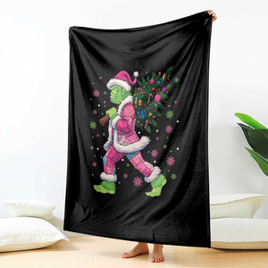 Bigfoot Christmas Tree Throw Blanket Pink Xmas Funny Green Sasquatch TS10 Print Your Wear