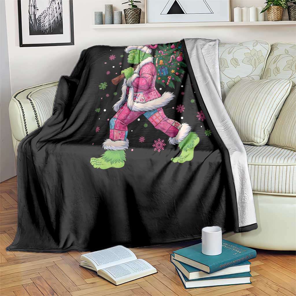Bigfoot Christmas Tree Throw Blanket Pink Xmas Funny Green Sasquatch TS10 Print Your Wear
