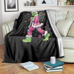 Bigfoot Christmas Tree Throw Blanket Pink Xmas Funny Green Sasquatch TS10 Print Your Wear