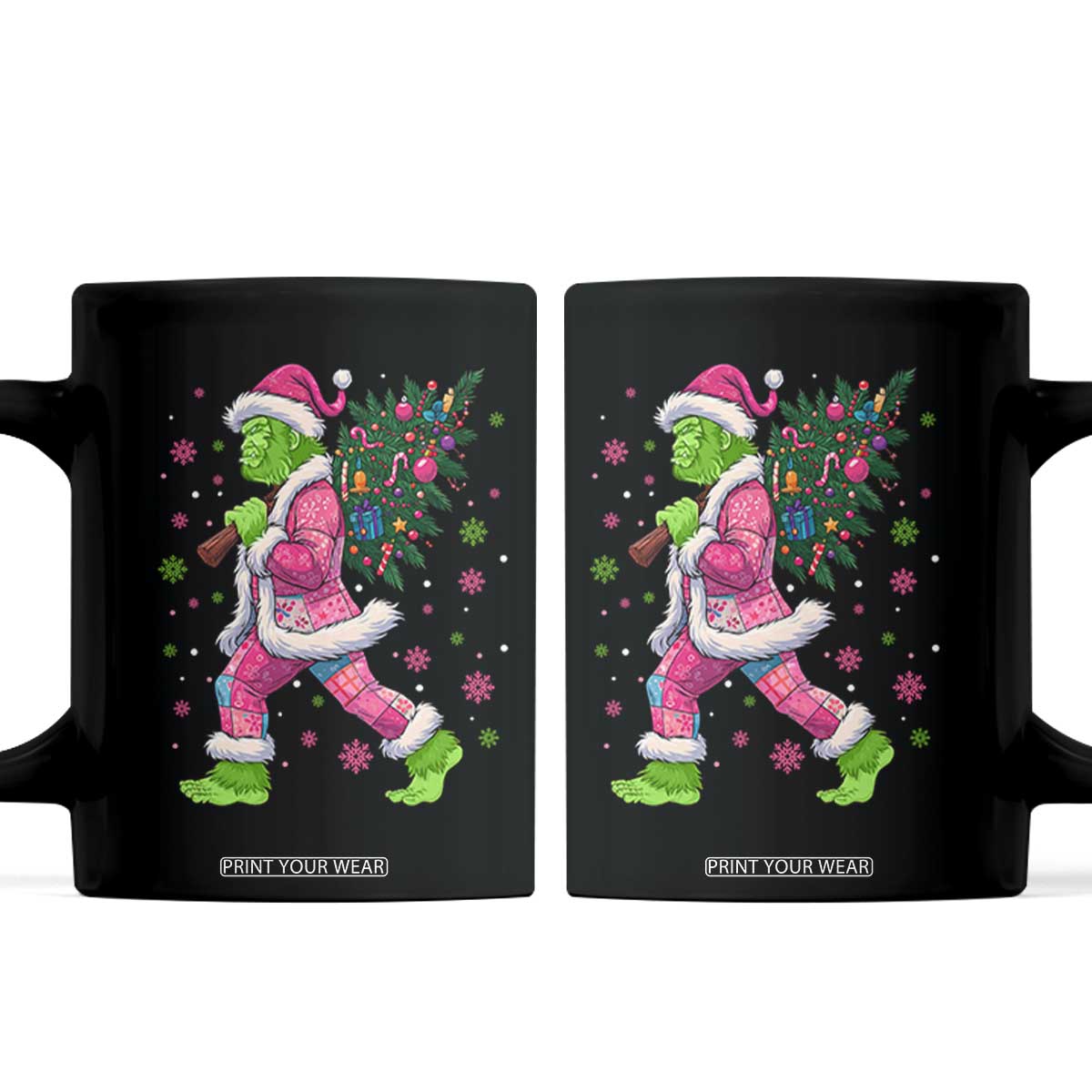 Bigfoot Christmas Tree Coffee Mug Pink Xmas Funny Green Sasquatch TS10 Black Print Your Wear