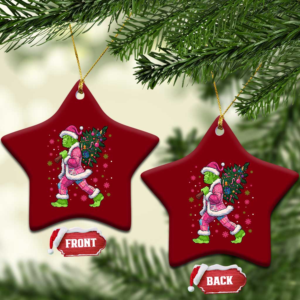 Bigfoot Christmas Tree Ceramic Ornament Pink Xmas Funny Green Sasquatch TS10 Print Your Wear