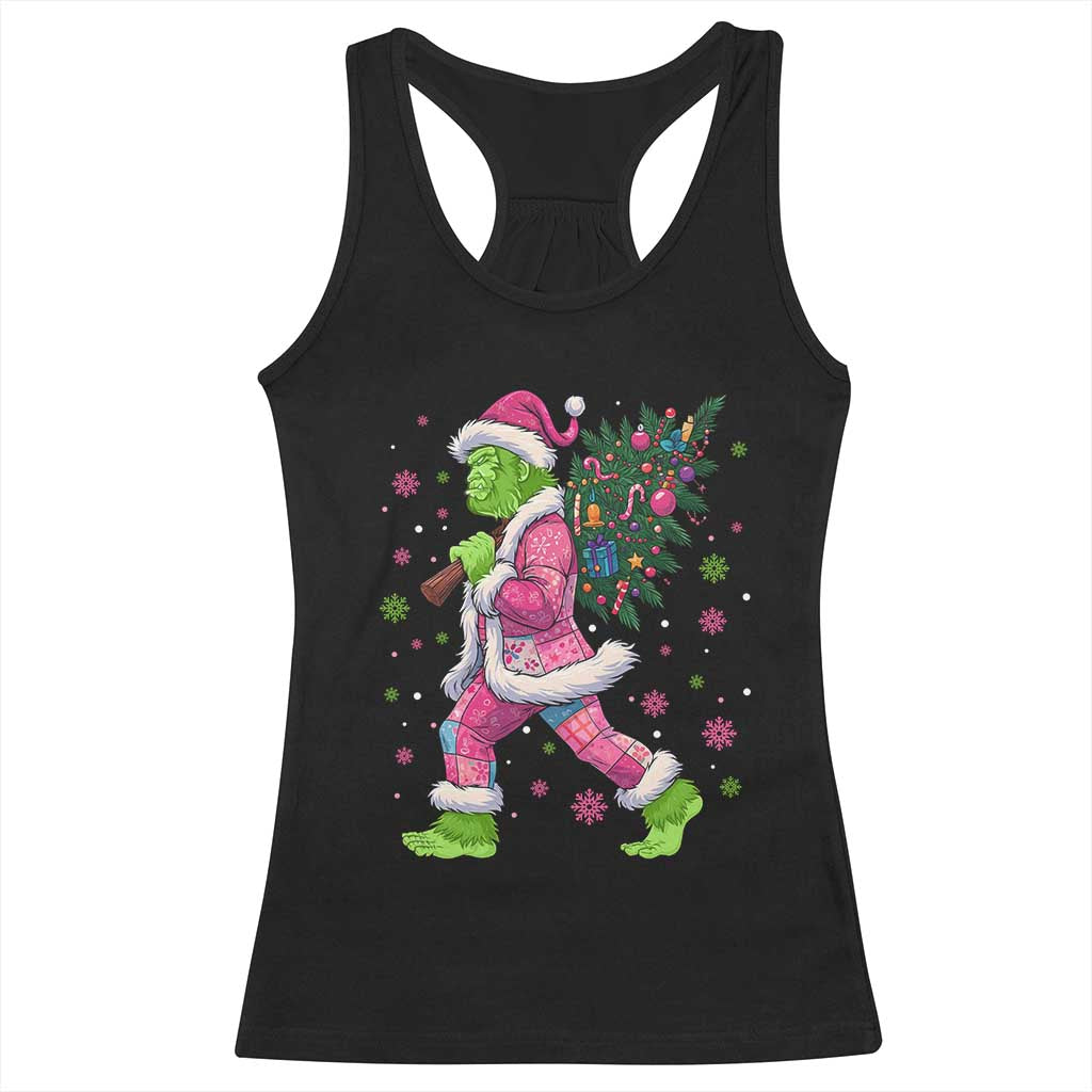 Bigfoot Christmas Tree Racerback Tank Top Pink Xmas Funny Green Sasquatch TS10 Black Print Your Wear