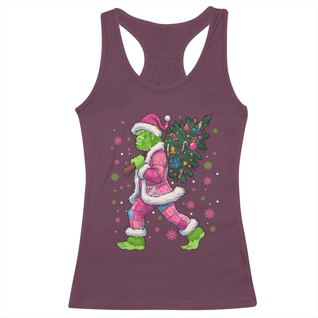 Bigfoot Christmas Tree Racerback Tank Top Pink Xmas Funny Green Sasquatch TS10 Maroon Print Your Wear