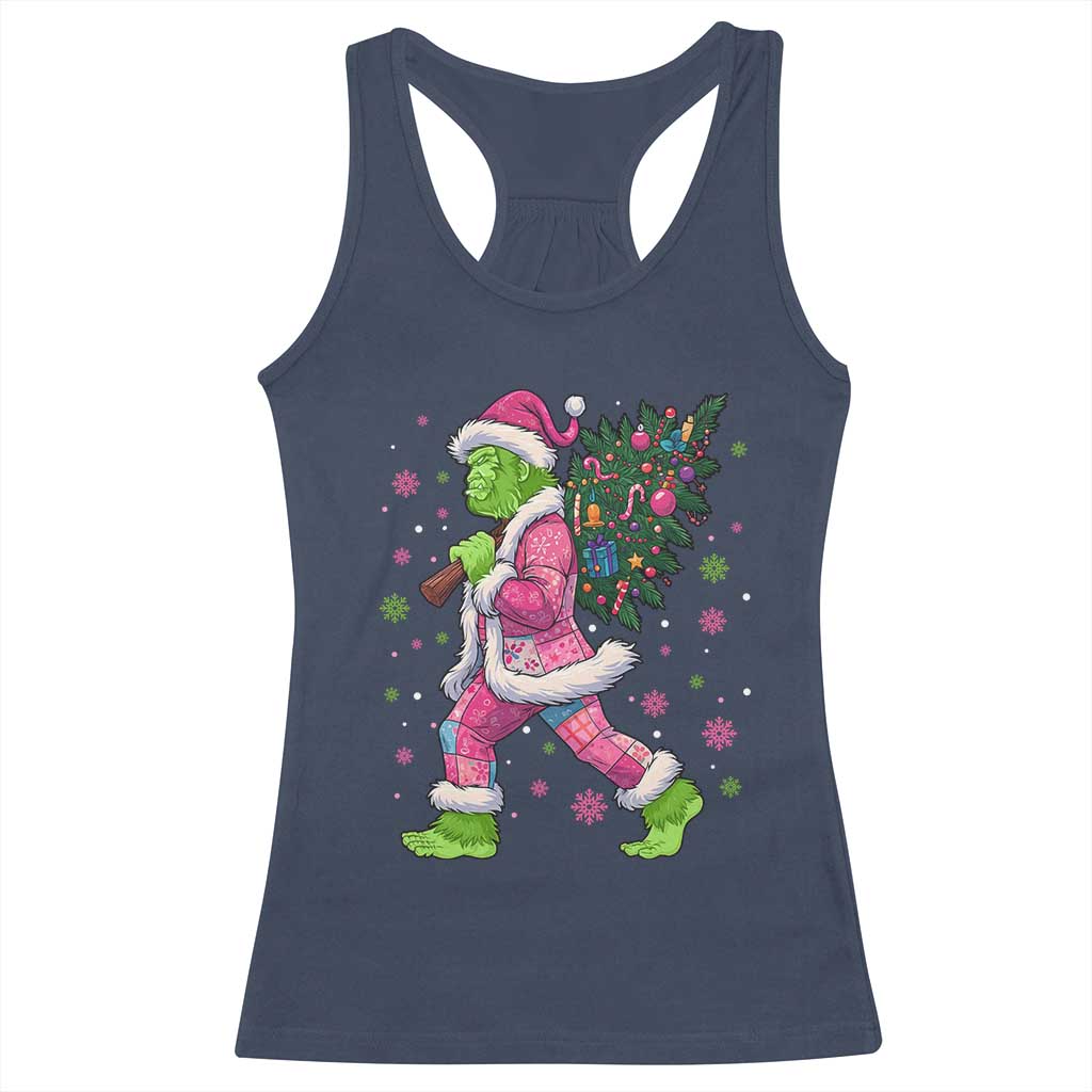 Bigfoot Christmas Tree Racerback Tank Top Pink Xmas Funny Green Sasquatch TS10 Navy Print Your Wear