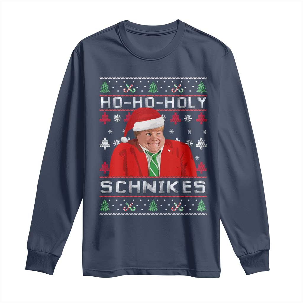 Funny Ugly Christmas Long Sleeve Shirt Chris Holy Schnikes Farley TS10 Navy Print Your Wear