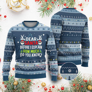 Funny Christmas Hanukkah Ugly Sweater Dear Santa I Can Explain How Much Do You Know TS10 Navy Light Blue Print Your Wear