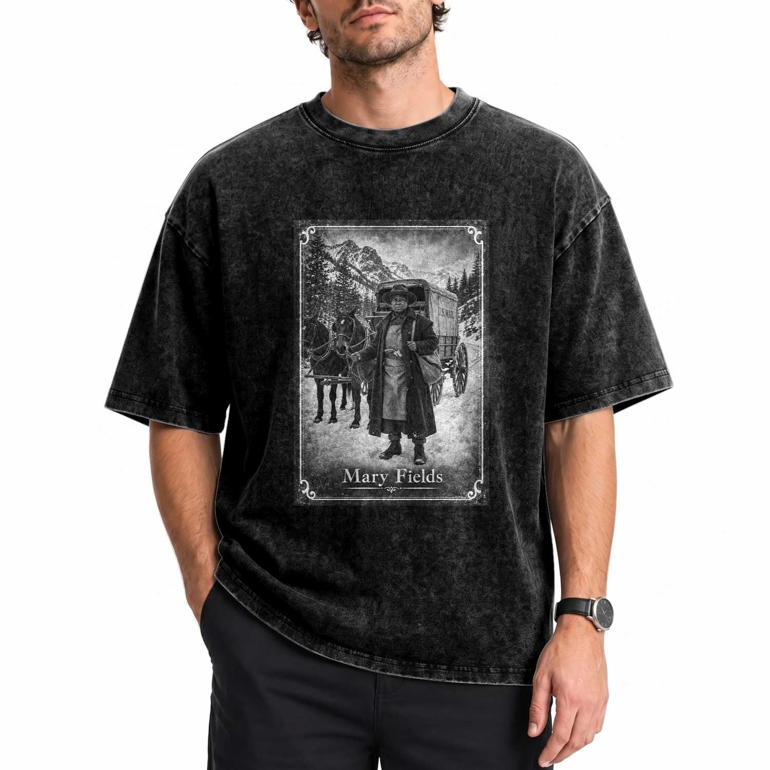 Mary Fields Stagecoach Vintage Black History Pioneer Woman Graphic Washed Cotton T-Shirt Old West Postal Hero Aesthetic