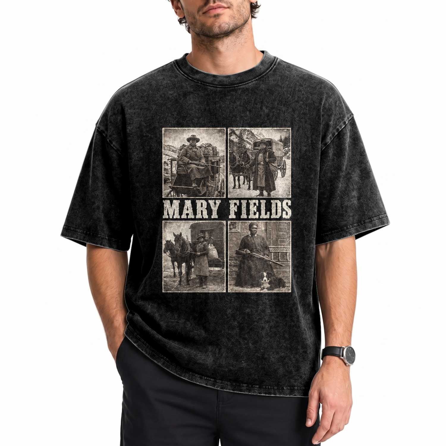 First Black Female Mail Carrier Mary Fields Washed Cotton T-Shirt Retro Stagecoach Pioneer Story Inspiring Black Women History Aesthetic