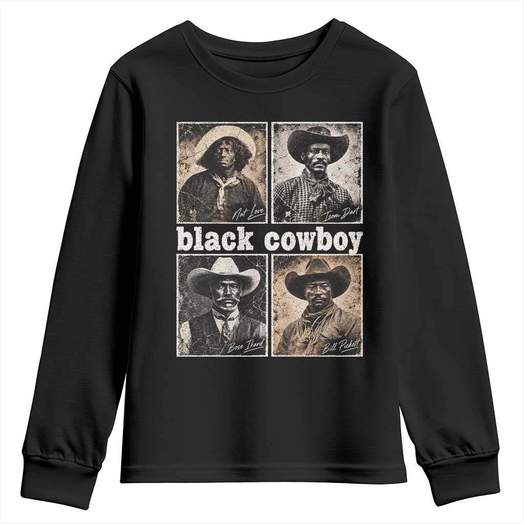 Vintage Black History Month Black Cowboy Legends Youth Sweatshirt Old West Pioneer American Heritage Hero Aesthetic