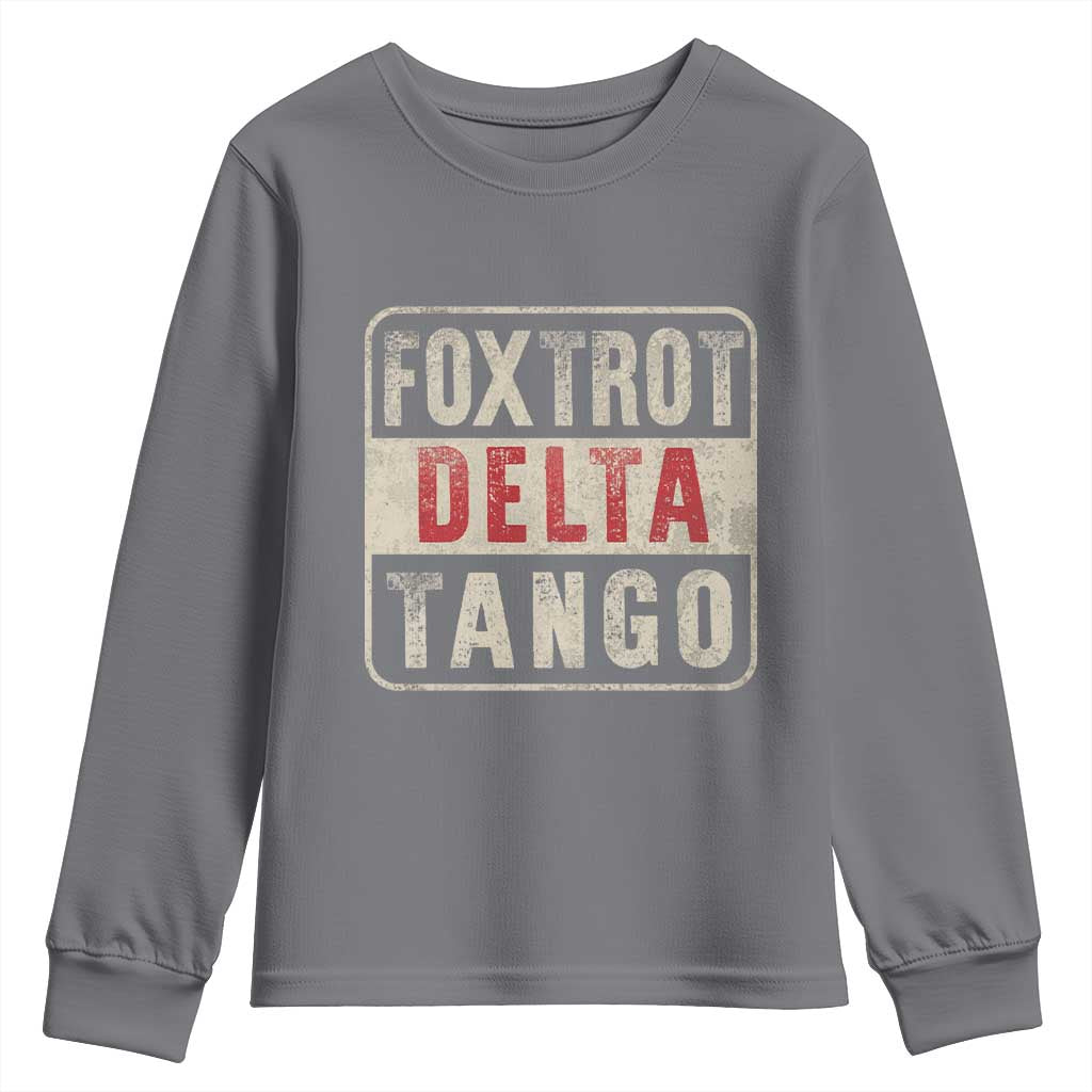 Subtle FDT Youth Sweatshirt Foxtrots Delta Tangos TS10 Charcoal Print Your Wear