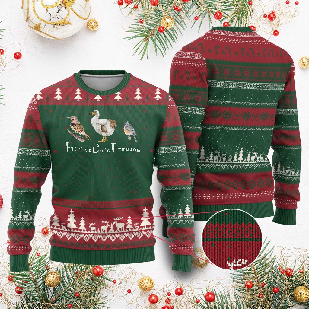 Subtle FDT Ugly Christmas Sweater Flicker Dodo Titmouse Bird TS10 Red Green Print Your Wear