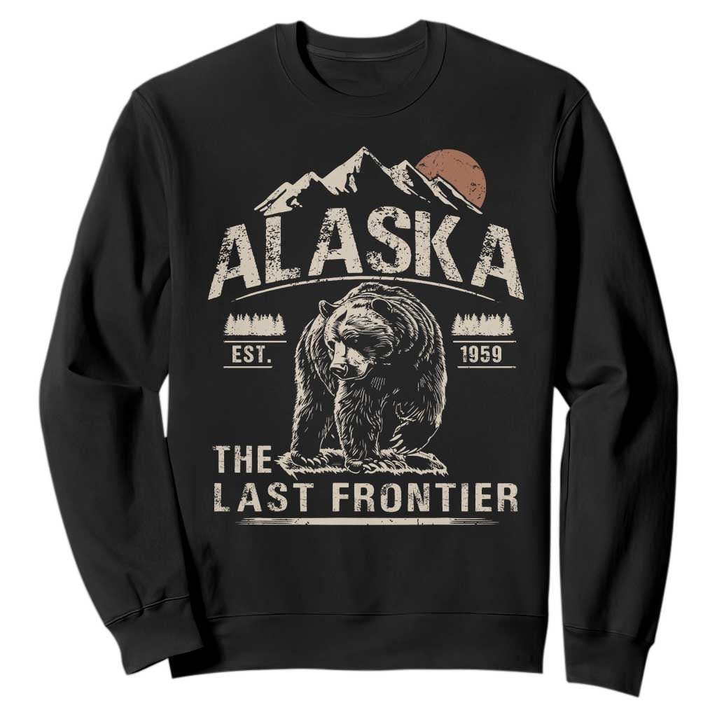 Bear Alaska The Last Frontier Sweatshirt Vintage Alaska Camping Hiking Mountain TS10 Black Print Your Wear