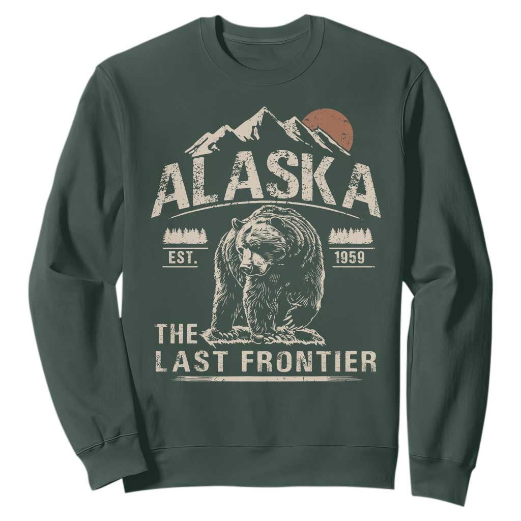 Bear Alaska The Last Frontier Sweatshirt Vintage Alaska Camping Hiking Mountain TS10 Dark Forest Green Print Your Wear