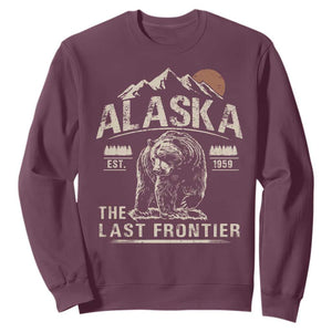Bear Alaska The Last Frontier Sweatshirt Vintage Alaska Camping Hiking Mountain TS10 Maroon Print Your Wear