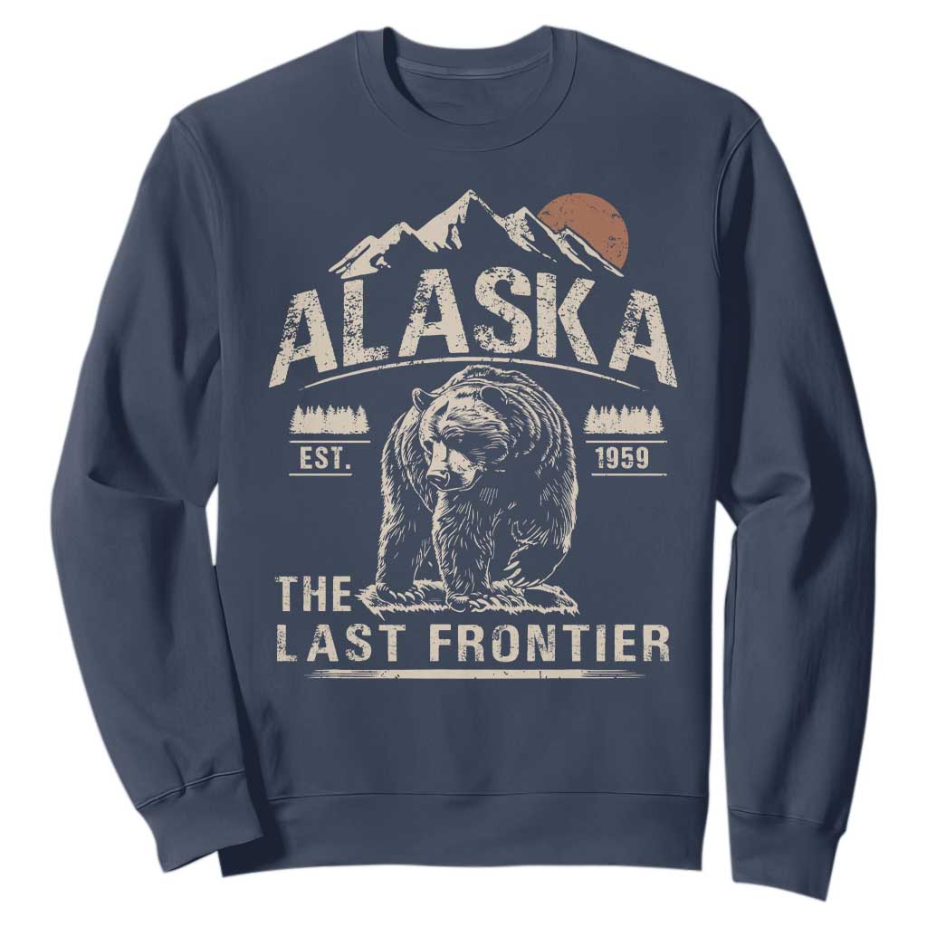 Bear Alaska The Last Frontier Sweatshirt Vintage Alaska Camping Hiking Mountain TS10 Navy Print Your Wear
