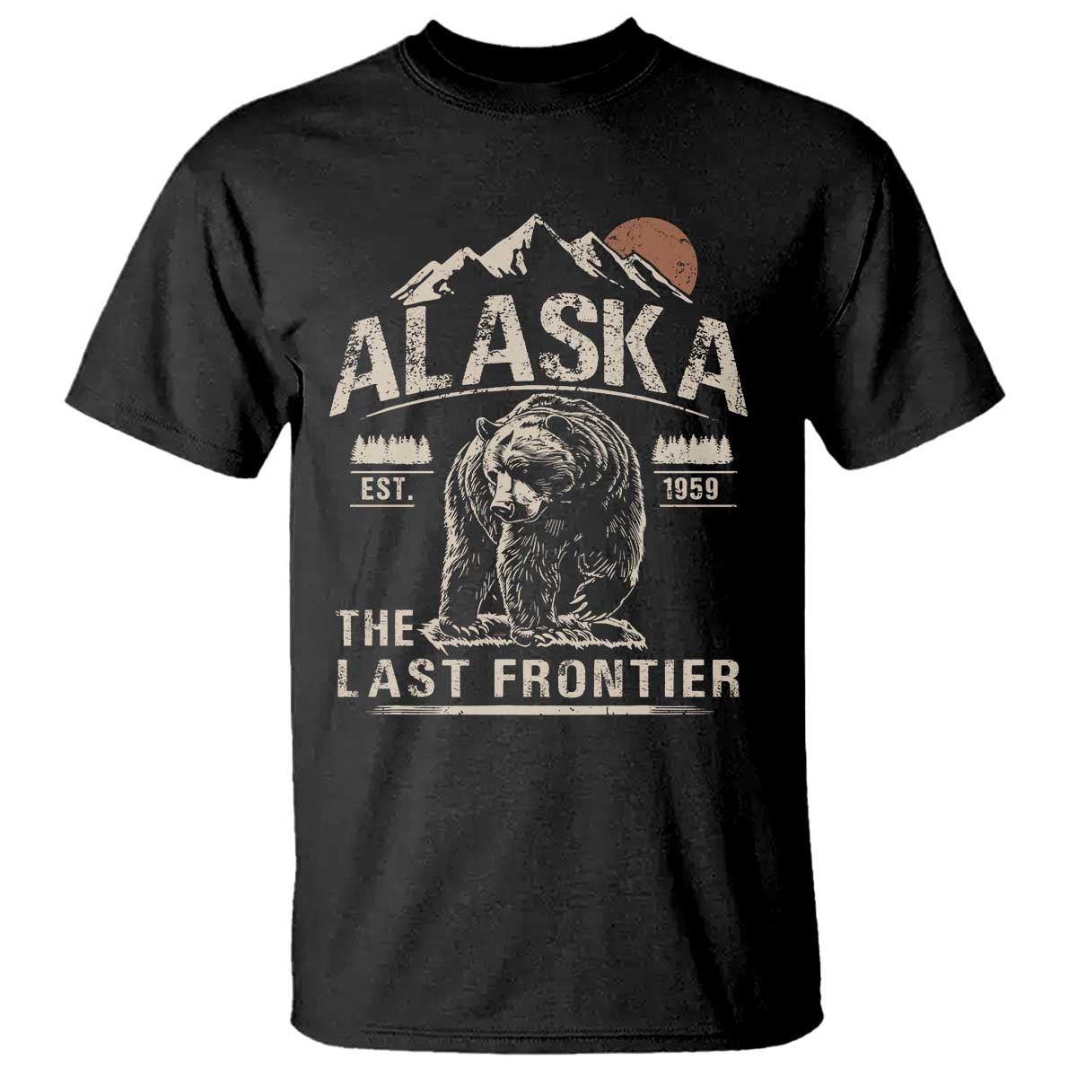 Bear Alaska The Last Frontier T Shirt Vintage Alaska Camping Hiking Mountain TS10 Black Print Your Wear
