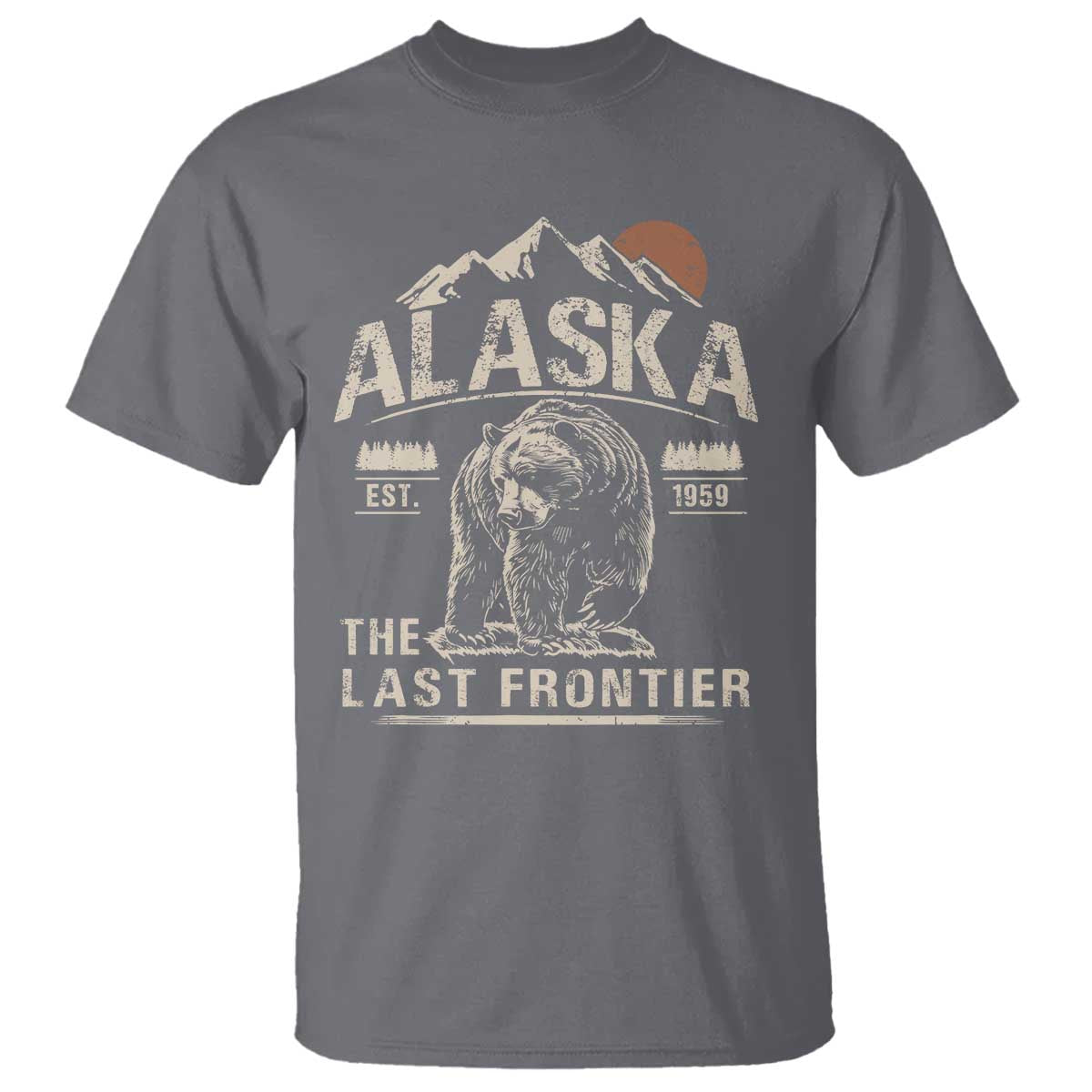 Bear Alaska The Last Frontier T Shirt Vintage Alaska Camping Hiking Mountain TS10 Charcoal Print Your Wear