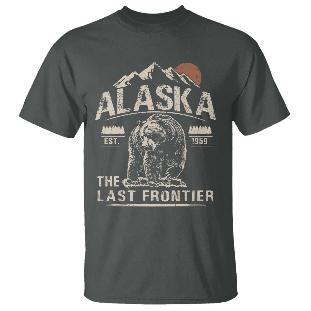 Bear Alaska The Last Frontier T Shirt Vintage Alaska Camping Hiking Mountain TS10 Dark Heather Print Your Wear