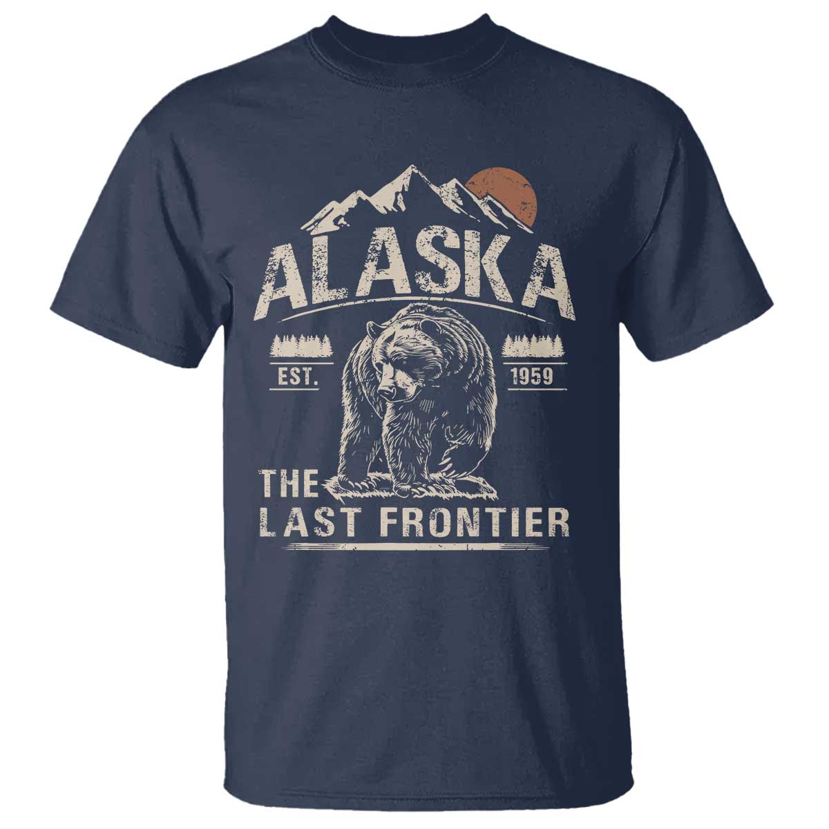 Bear Alaska The Last Frontier T Shirt Vintage Alaska Camping Hiking Mountain TS10 Navy Print Your Wear
