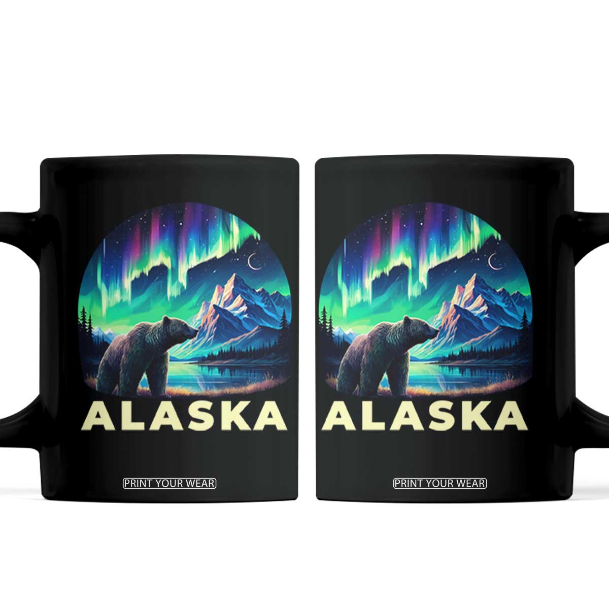 Bear Alaska Coffee Mug Alaskan Night Sky Northern Lights Aurora TS10 Black Print Your Wear