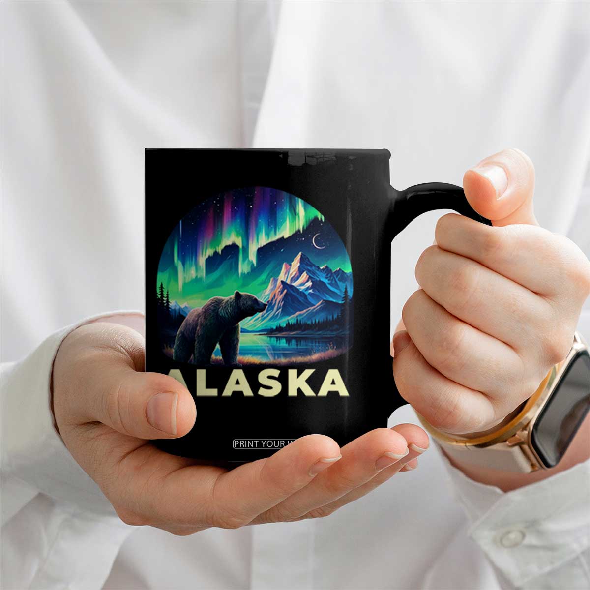 Bear Alaska Coffee Mug Alaskan Night Sky Northern Lights Aurora TS10 Print Your Wear