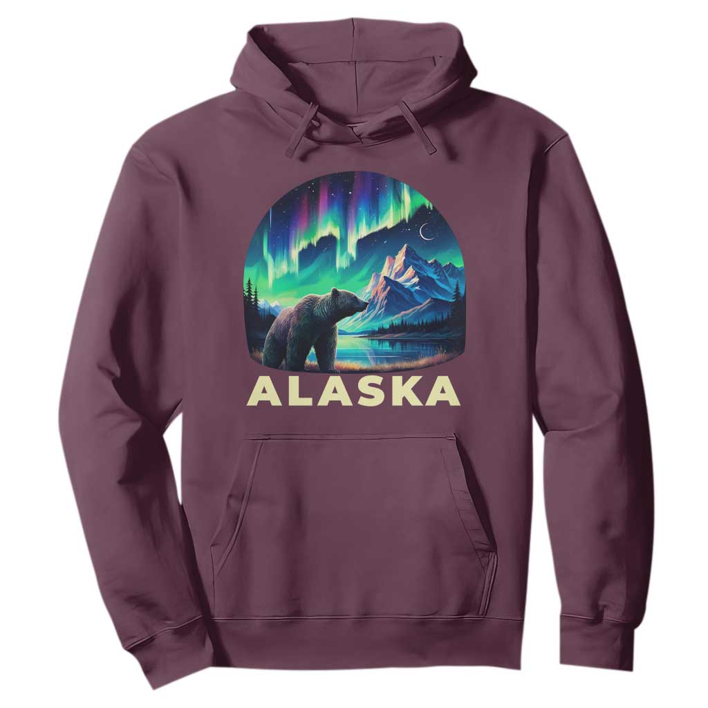Bear Alaska Hoodie Alaskan Night Sky Northern Lights Aurora TS10 Maroon Print Your Wear