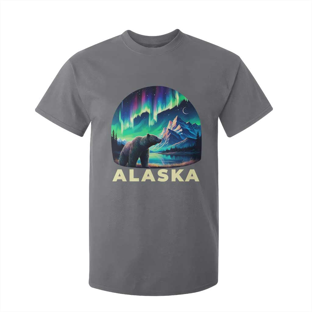Bear Alaska T Shirt For Kid Alaskan Night Sky Northern Lights Aurora TS10 Charcoal Print Your Wear