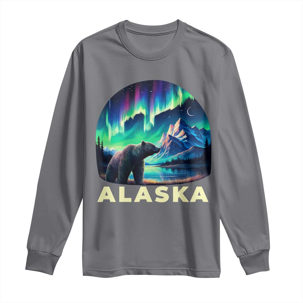 Bear Alaska Long Sleeve Shirt Alaskan Night Sky Northern Lights Aurora TS10 Charcoal Print Your Wear