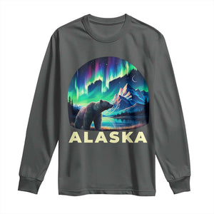 Bear Alaska Long Sleeve Shirt Alaskan Night Sky Northern Lights Aurora TS10 Dark Heather Print Your Wear