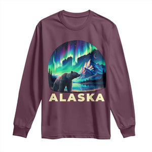 Bear Alaska Long Sleeve Shirt Alaskan Night Sky Northern Lights Aurora TS10 Maroon Print Your Wear