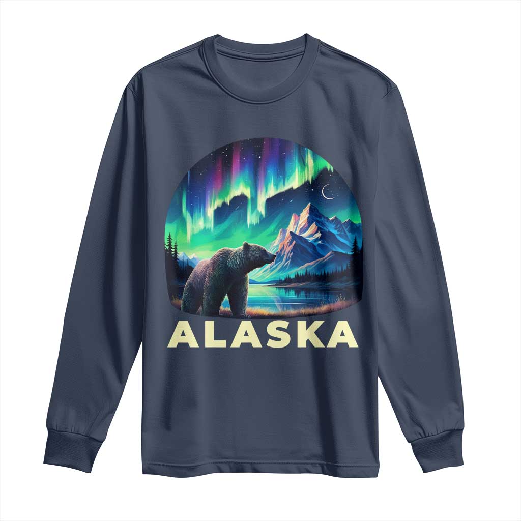 Bear Alaska Long Sleeve Shirt Alaskan Night Sky Northern Lights Aurora TS10 Navy Print Your Wear