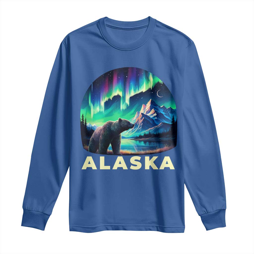 Bear Alaska Long Sleeve Shirt Alaskan Night Sky Northern Lights Aurora TS10 Royal Blue Print Your Wear
