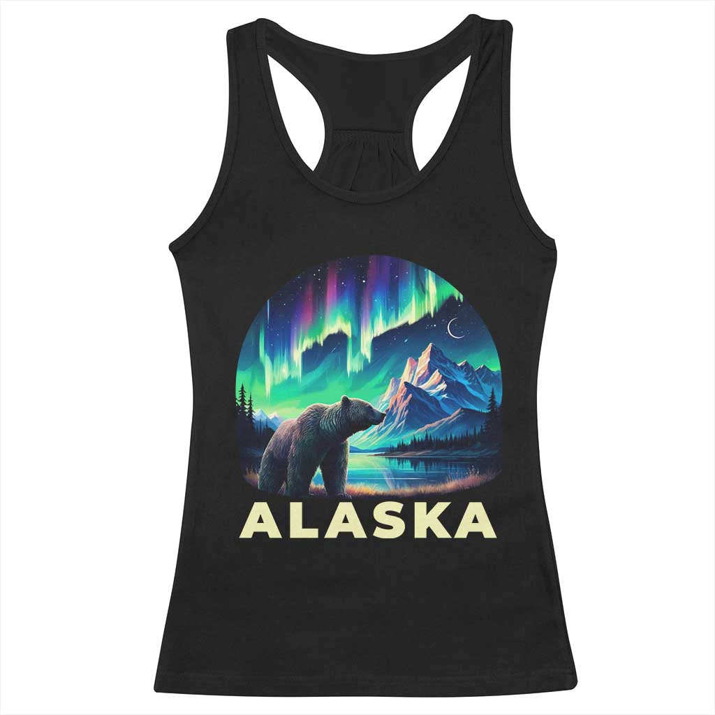 Bear Alaska Racerback Tank Top Alaskan Night Sky Northern Lights Aurora TS10 Black Print Your Wear