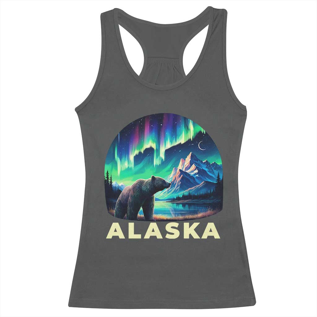 Bear Alaska Racerback Tank Top Alaskan Night Sky Northern Lights Aurora TS10 Dark Heather Print Your Wear