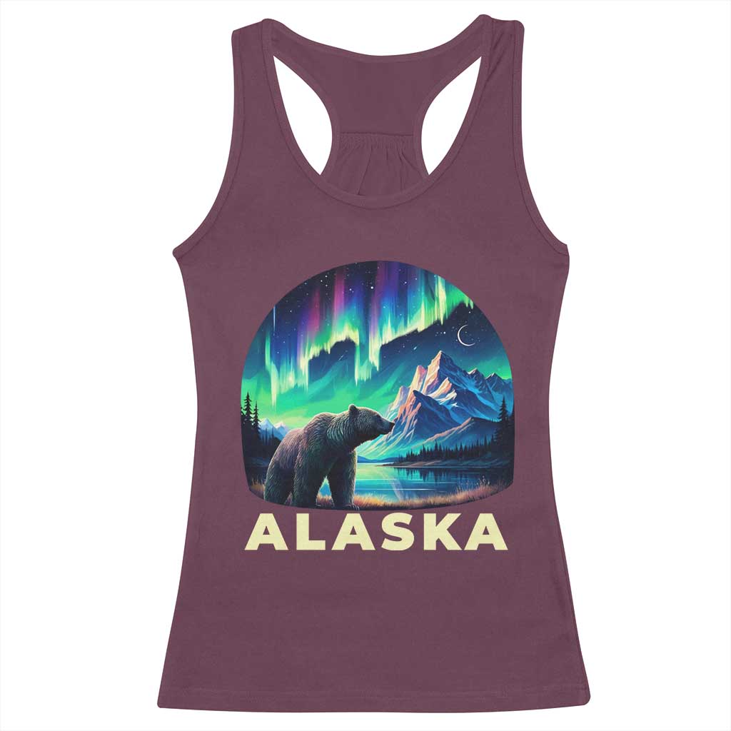 Bear Alaska Racerback Tank Top Alaskan Night Sky Northern Lights Aurora TS10 Maroon Print Your Wear