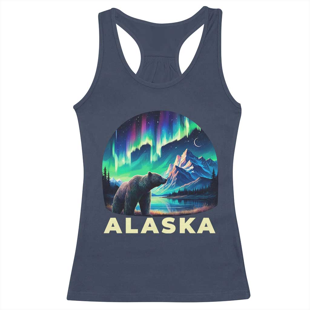 Bear Alaska Racerback Tank Top Alaskan Night Sky Northern Lights Aurora TS10 Navy Print Your Wear