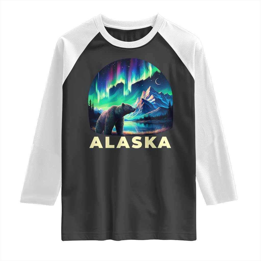 Bear Alaska Raglan Shirt Alaskan Night Sky Northern Lights Aurora TS10 Black White Print Your Wear