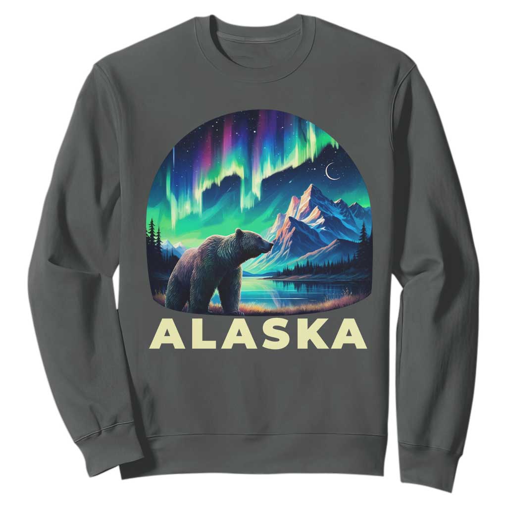 Bear Alaska Sweatshirt Alaskan Night Sky Northern Lights Aurora TS10 Dark Heather Print Your Wear