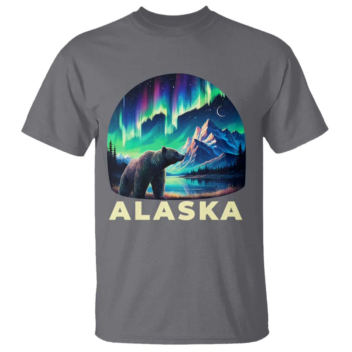 Bear Alaska T Shirt Alaskan Night Sky Northern Lights Aurora TS10 Charcoal Print Your Wear