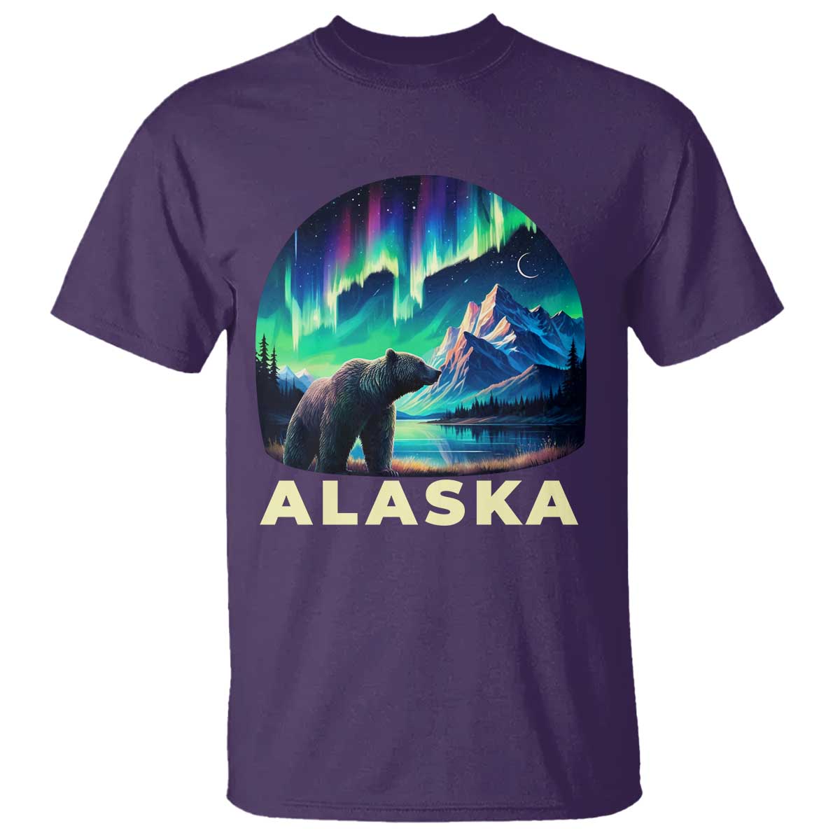 Bear Alaska T Shirt Alaskan Night Sky Northern Lights Aurora TS10 Purple Print Your Wear
