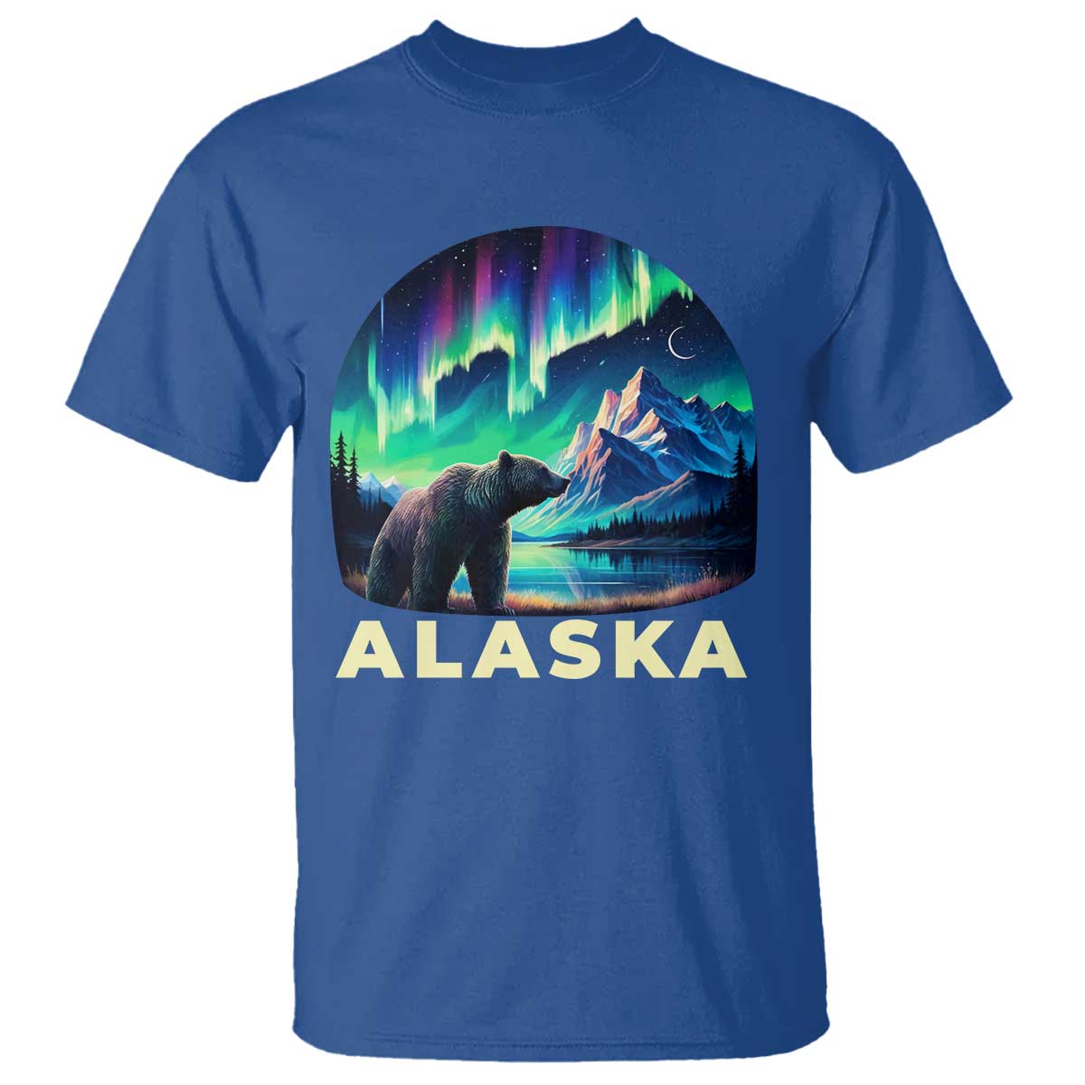 Bear Alaska T Shirt Alaskan Night Sky Northern Lights Aurora TS10 Royal Blue Print Your Wear