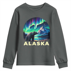Bear Alaska Youth Sweatshirt Alaskan Night Sky Northern Lights Aurora TS10 Dark Heather Print Your Wear