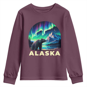 Bear Alaska Youth Sweatshirt Alaskan Night Sky Northern Lights Aurora TS10 Maroon Print Your Wear