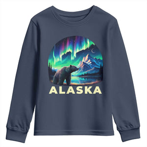 Bear Alaska Youth Sweatshirt Alaskan Night Sky Northern Lights Aurora TS10 Navy Print Your Wear