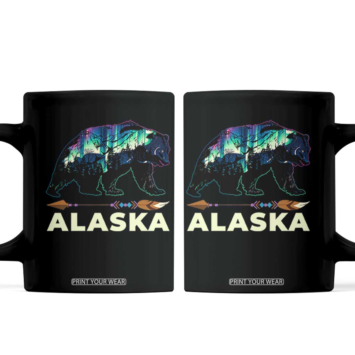 Alaska Coffee Mug Alaskan Night Sky Northern Lights Aurora Bear TS10 Black Print Your Wear