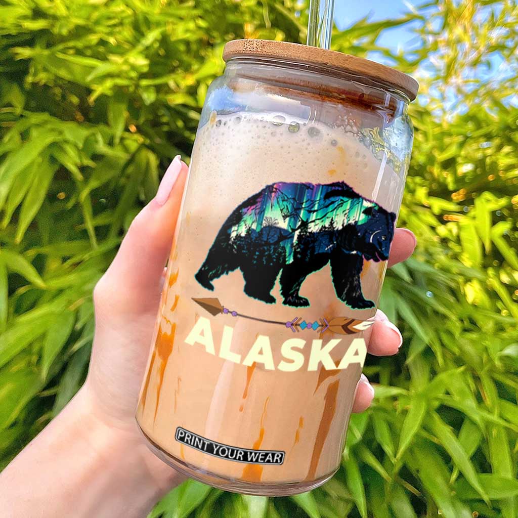 Alaska Glass Can Alaskan Night Sky Northern Lights Aurora Bear TS10 Black Print Your Wear