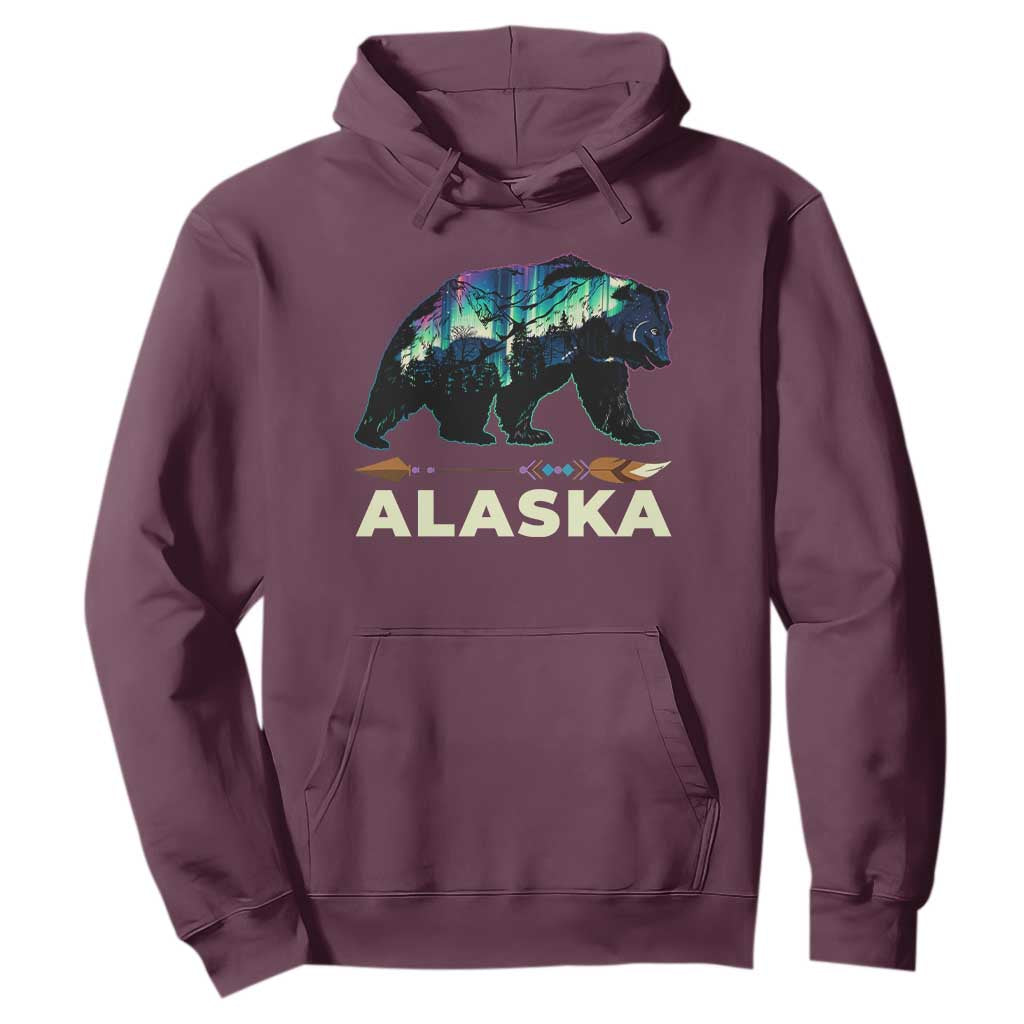 Alaska Hoodie Alaskan Night Sky Northern Lights Aurora Bear TS10 Maroon Print Your Wear