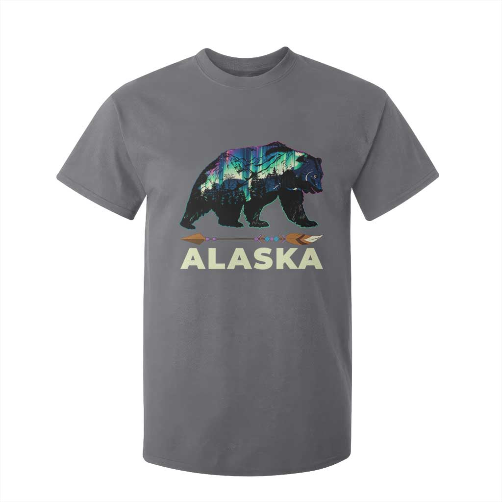 Alaska T Shirt For Kid Alaskan Night Sky Northern Lights Aurora Bear TS10 Charcoal Print Your Wear