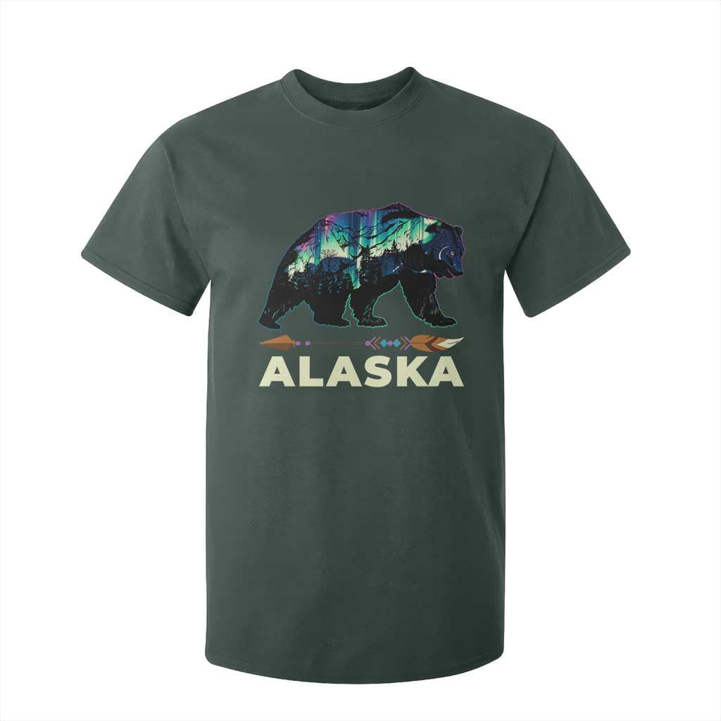 Alaska T Shirt For Kid Alaskan Night Sky Northern Lights Aurora Bear TS10 Dark Forest Green Print Your Wear